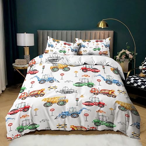 CVHOUSE Juego de ropa de cama de excavadora tamaño individual, juego de ropa de cama de excavadora de construcción para niños y adolescentes, juego