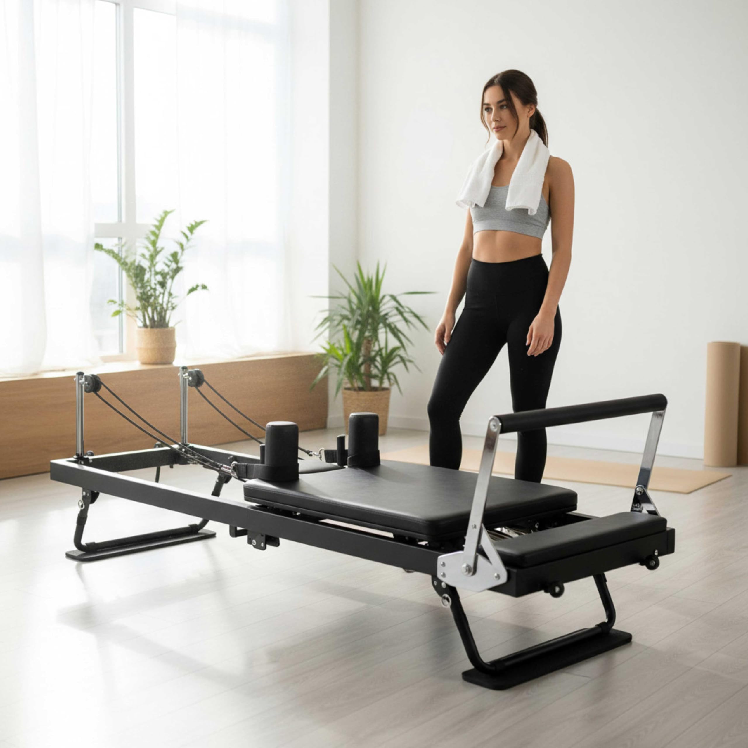 Pilates Reformer - Macchina pieghevole con 5 molle 190 x 57 cm, attrezzatura per l'allenamento a casa, carico fino a 125 kg, yoga Home Trainer per allenamento in posizione supina