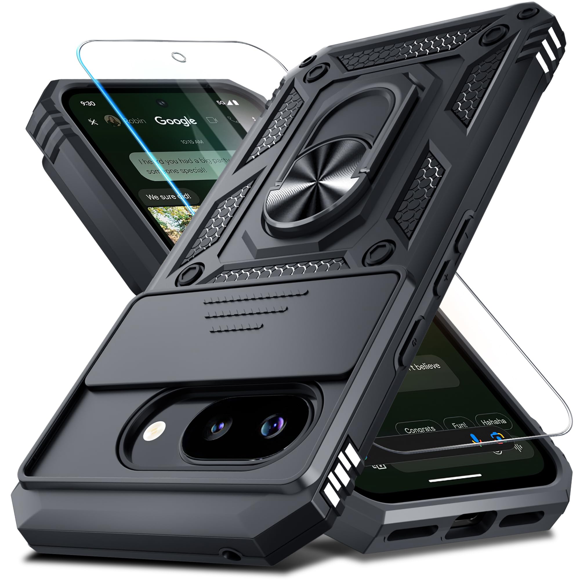 for Google Pixel 10A Case Built in Slide Camera Cover,Black | with Tempered Glass Screen…