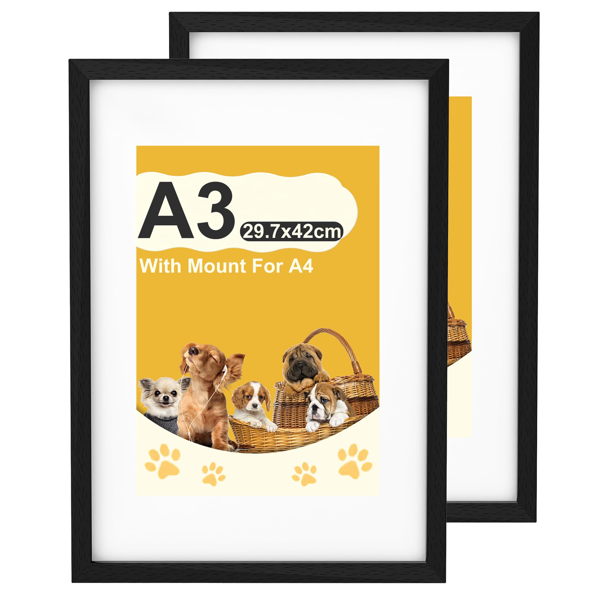 A3 Picture Frame with A4 Mount, 2 Pack, Black Frames for Prints and Posters
