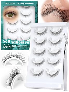 Obeyalash Self Adhesive Eyelashes Natural Look,Waterproof Stick on False Eyelashes,Easy Strip Lashes for Beginners,Reusable Glueless Lashes for Daily Work & Travel L08 Doll Eye 10mm