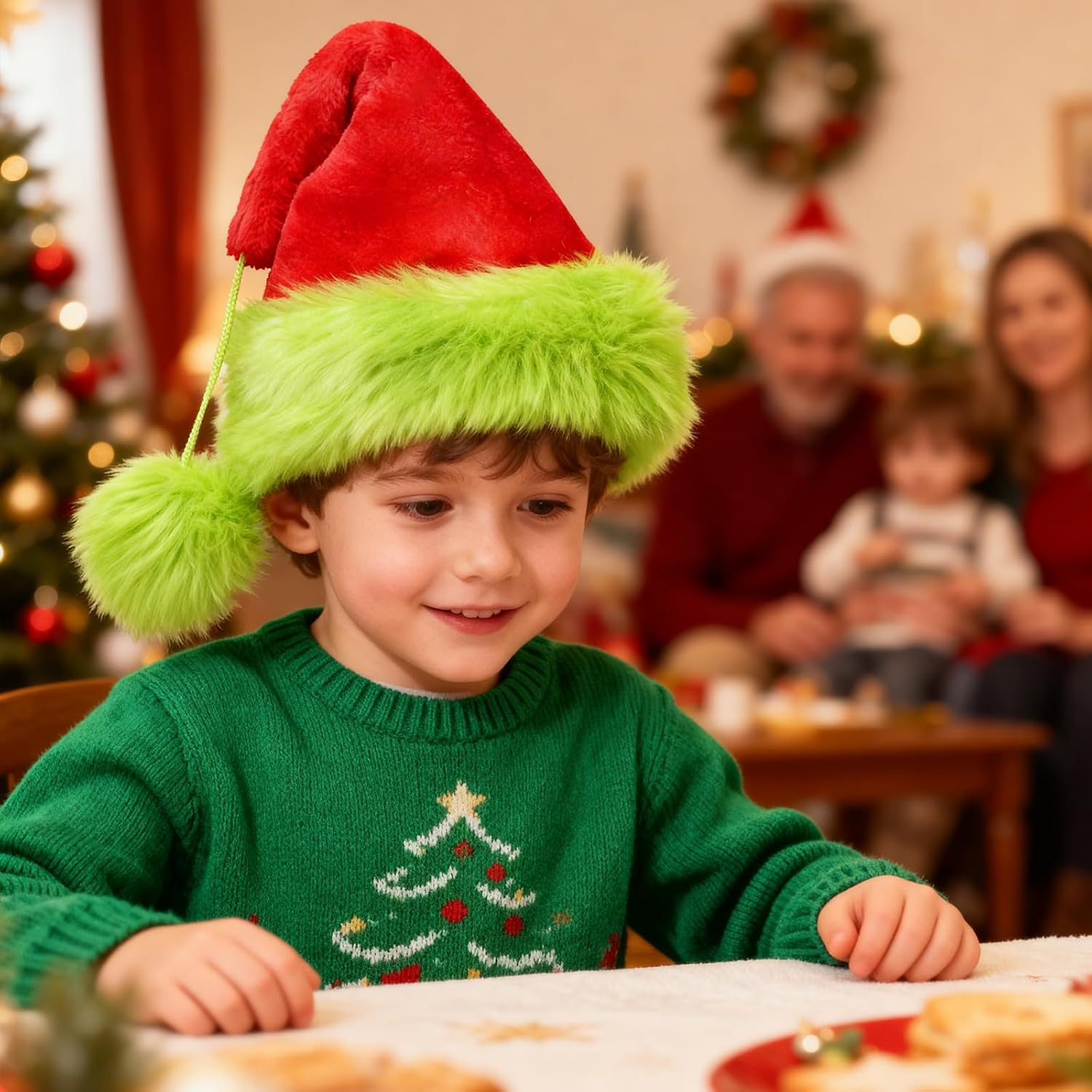 Christmas Santa Hat with Classic Green Fur for Adult Cosplay Furry Monster