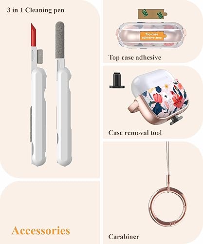 Miniatura 5 de TATOFY Funda con cerradura para Airpods Pro, funda rígida para iPod Pro de flores para mujeres y niñas con kit de limpieza de soporte para teléfono