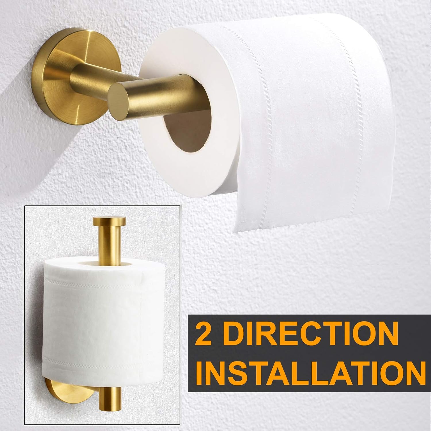 Nolimas Gold Toilet Paper Holder SUS304 Stainless Steel Half Open Round Wall Mounted Anti Rust Bathroom Hotel 5 inch TP Holder Kitchen Washroom Brushed PVD Zirconium Gold Tissue Roll Dispenser image 2