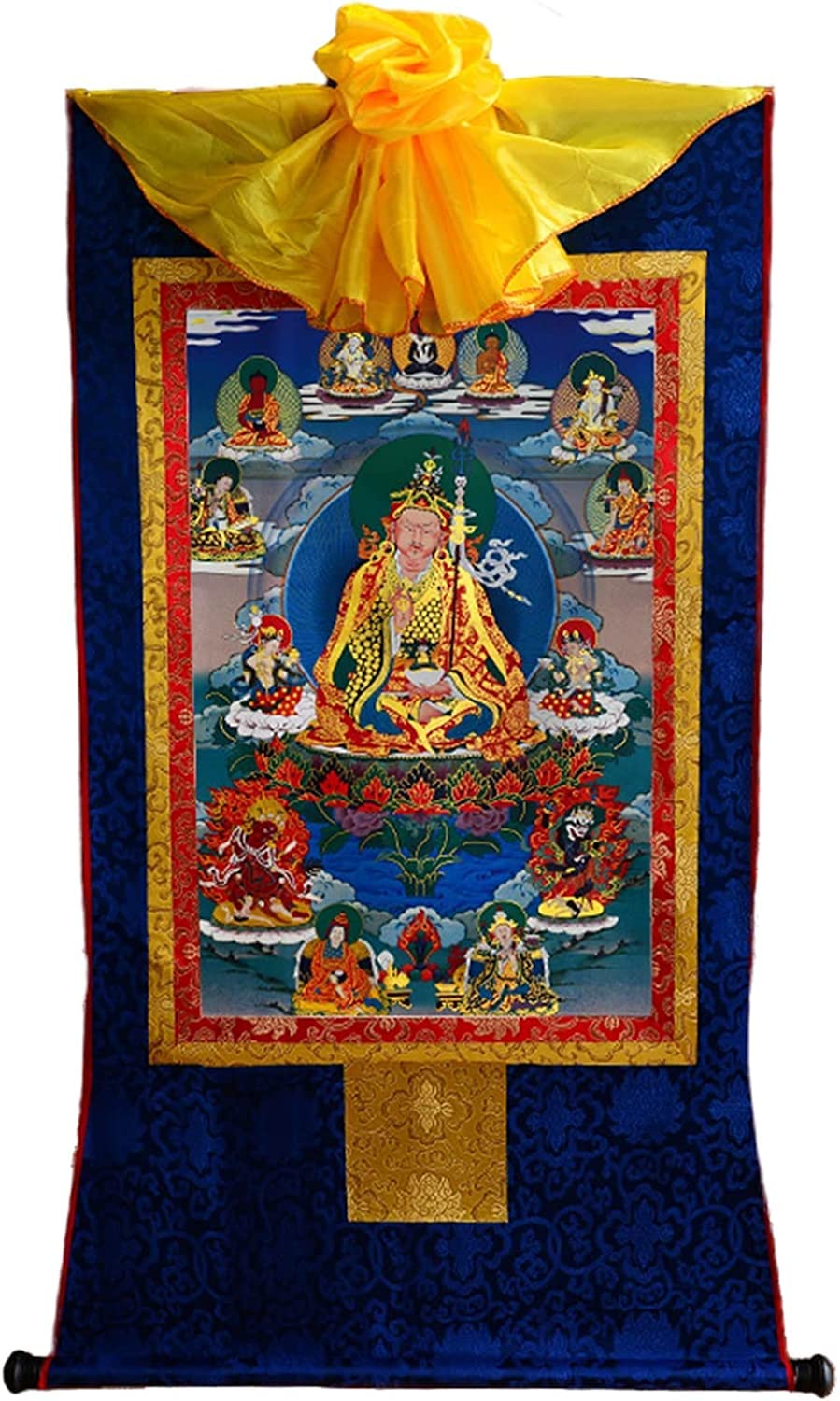 VHKJewE Handmade Tibetan Thangka Tapestry Padmasambhava Buddhist Brocade(Blu,M)