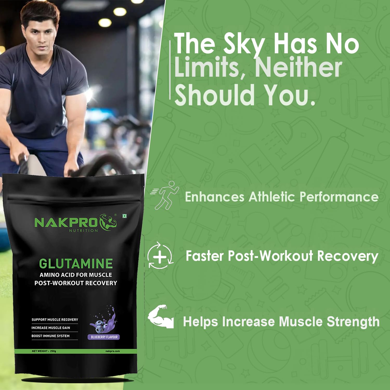 Nakpro L-Glutamine Powder | 4g Glutamine Per Serving, 50 Servings | Post Workout Amino Acid Supplement for Muscle Growth and Recovery (Blueberry, 250g) — Amazon image 6