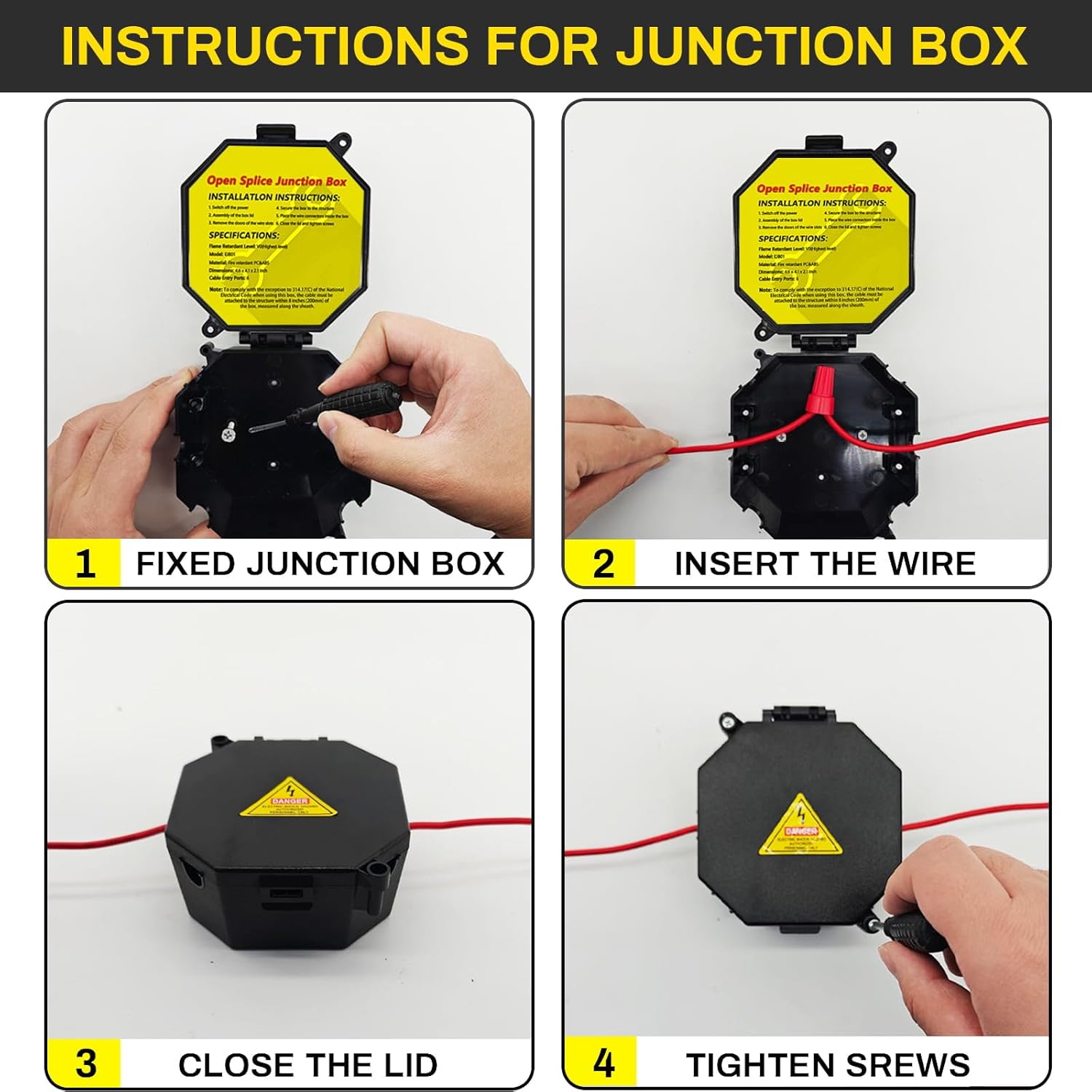 Black Open Splice Junction Box (2 Pack), Electrical Splice Box Wire Junction Box with Cover V0 Flame Retardant Rating(Highest Level) - Image 4