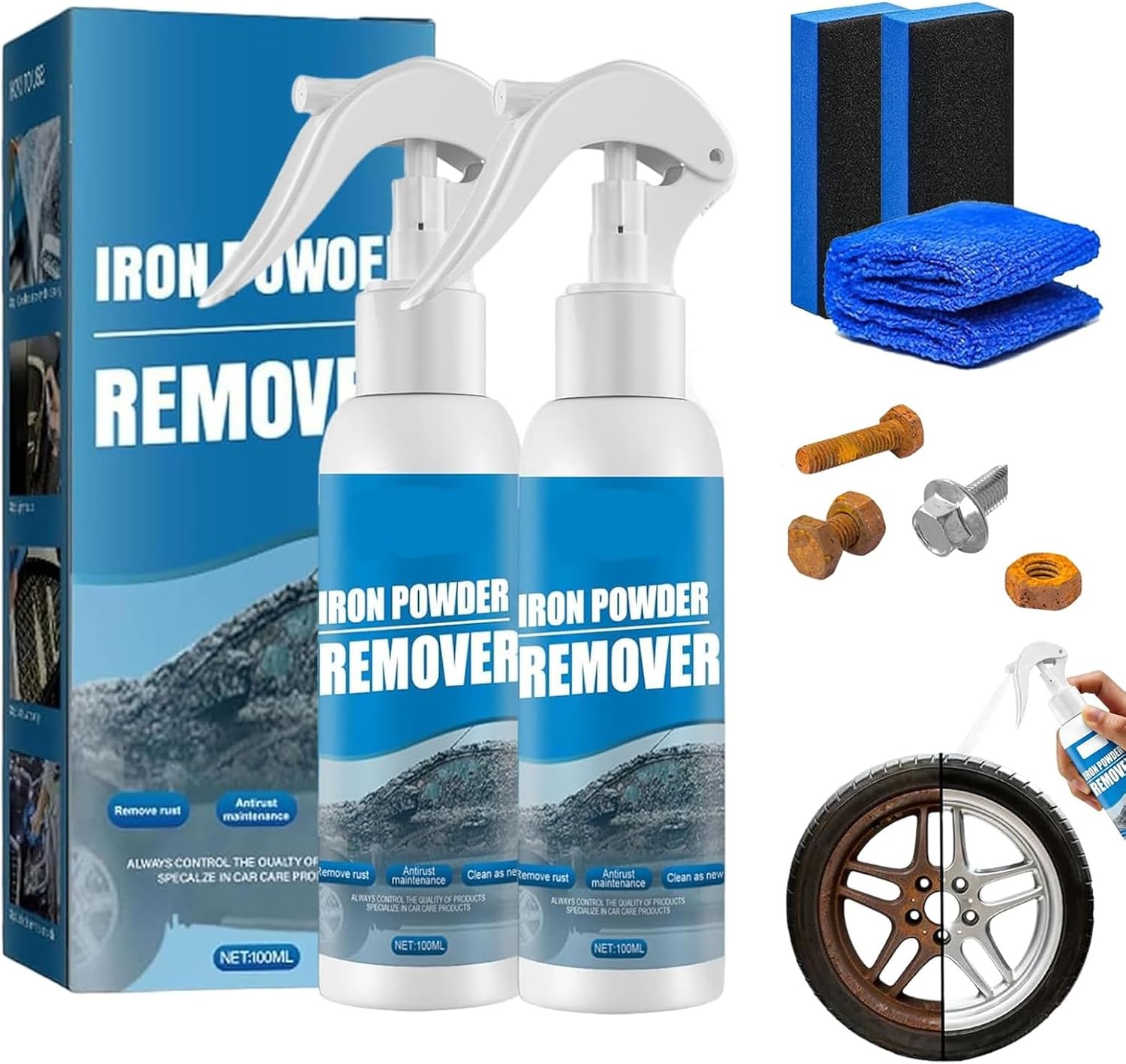Multi-Functional Quick-Acting Rust Removal Spray, Iron Power Remover, Portable & Effective Car Rust Remover, for Vehicles, Tools, Metal, Chains (300ML)