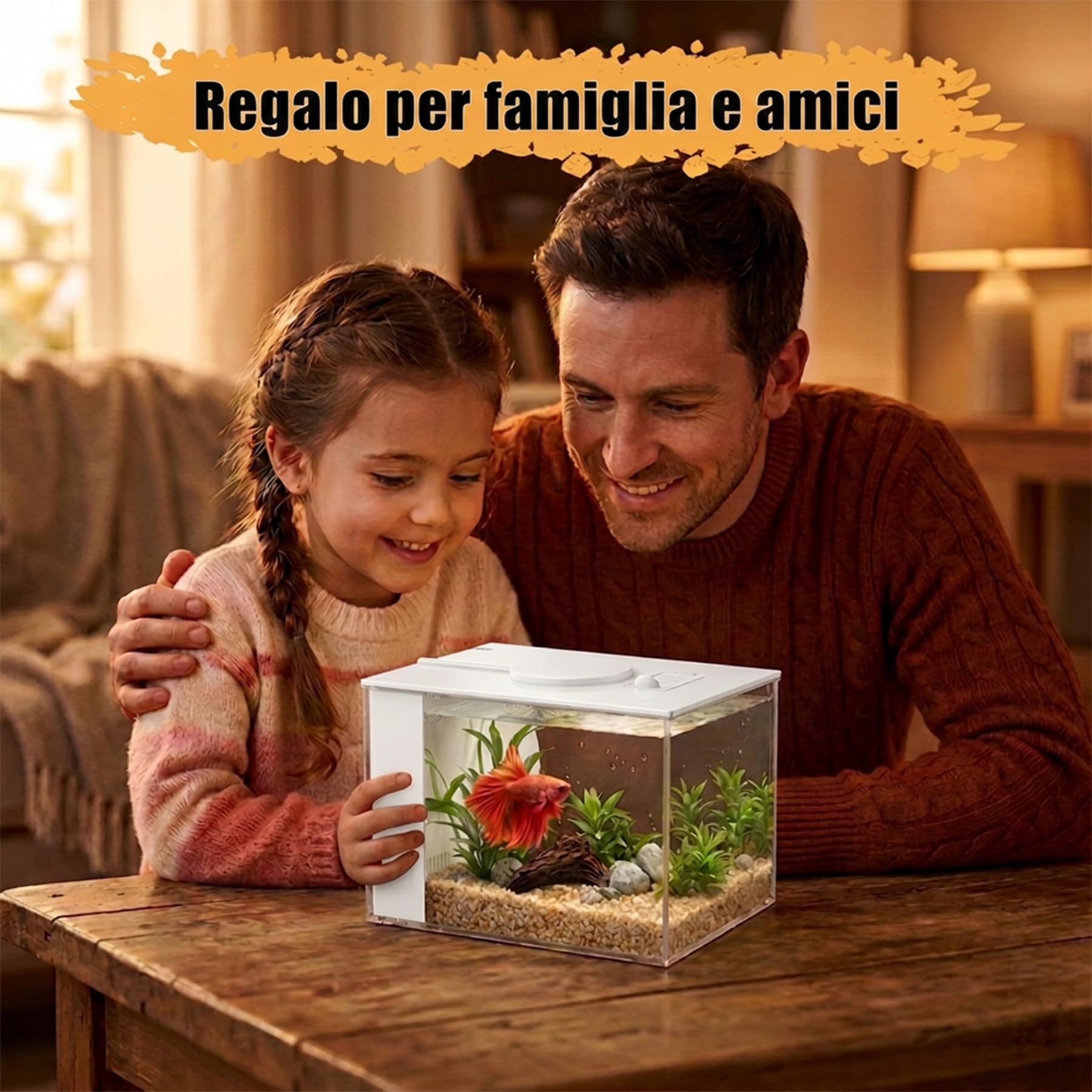 Vehipa 3,7 L Acquario Completo per Betta, Mini Acquario Completo con Pompa Filtro e Luce LED, Ideale per Pesci Piccoli, Gamberetti e Piante (Bianco)