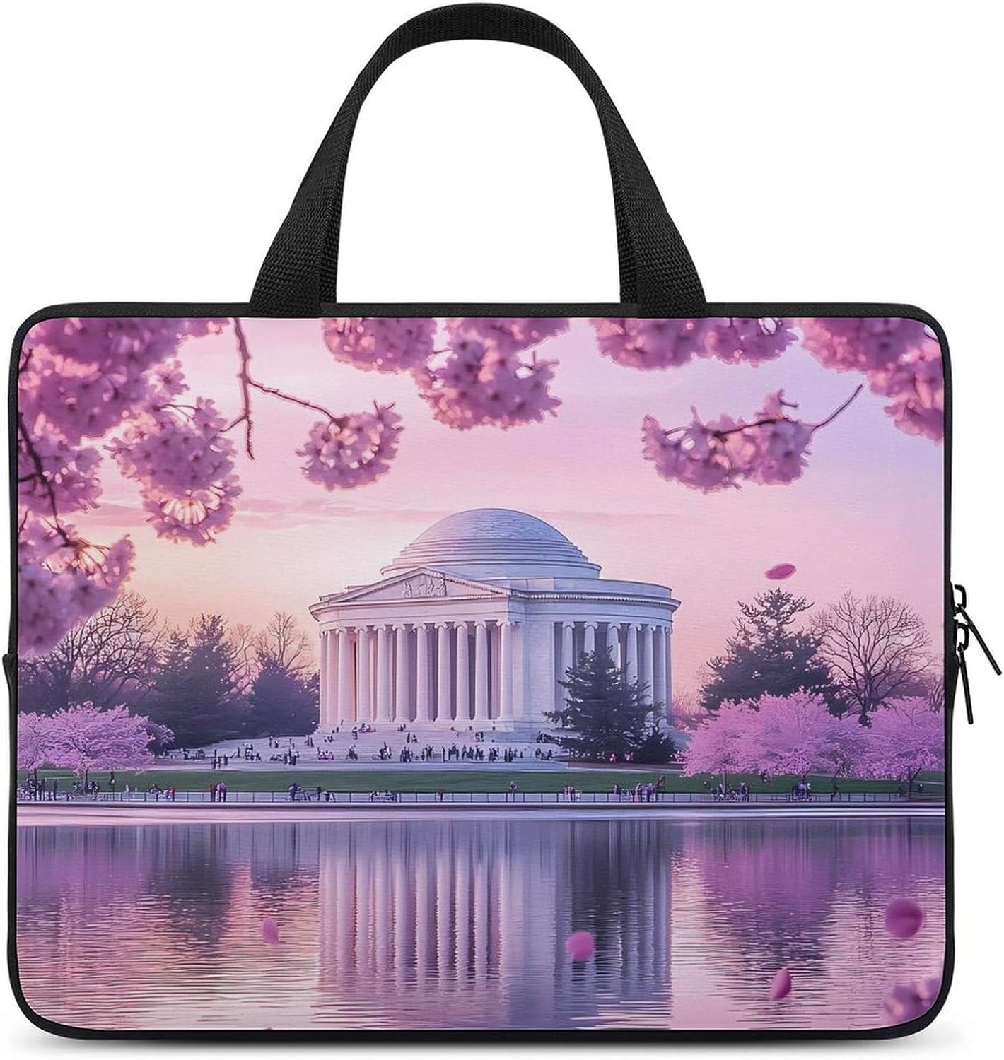 Washington Jefferson Memorial Cherry Flowers Laptop Bag Lightweight Computer Bag Carrying Case for Work Business