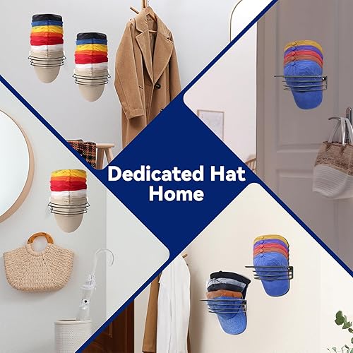 Miniatura 7 de ZOUTOG Organizador de sombreros para gorras de béisbol, paquete de 2 percheros con 20 clips para sombreros para pared y puerta, soporte de metal