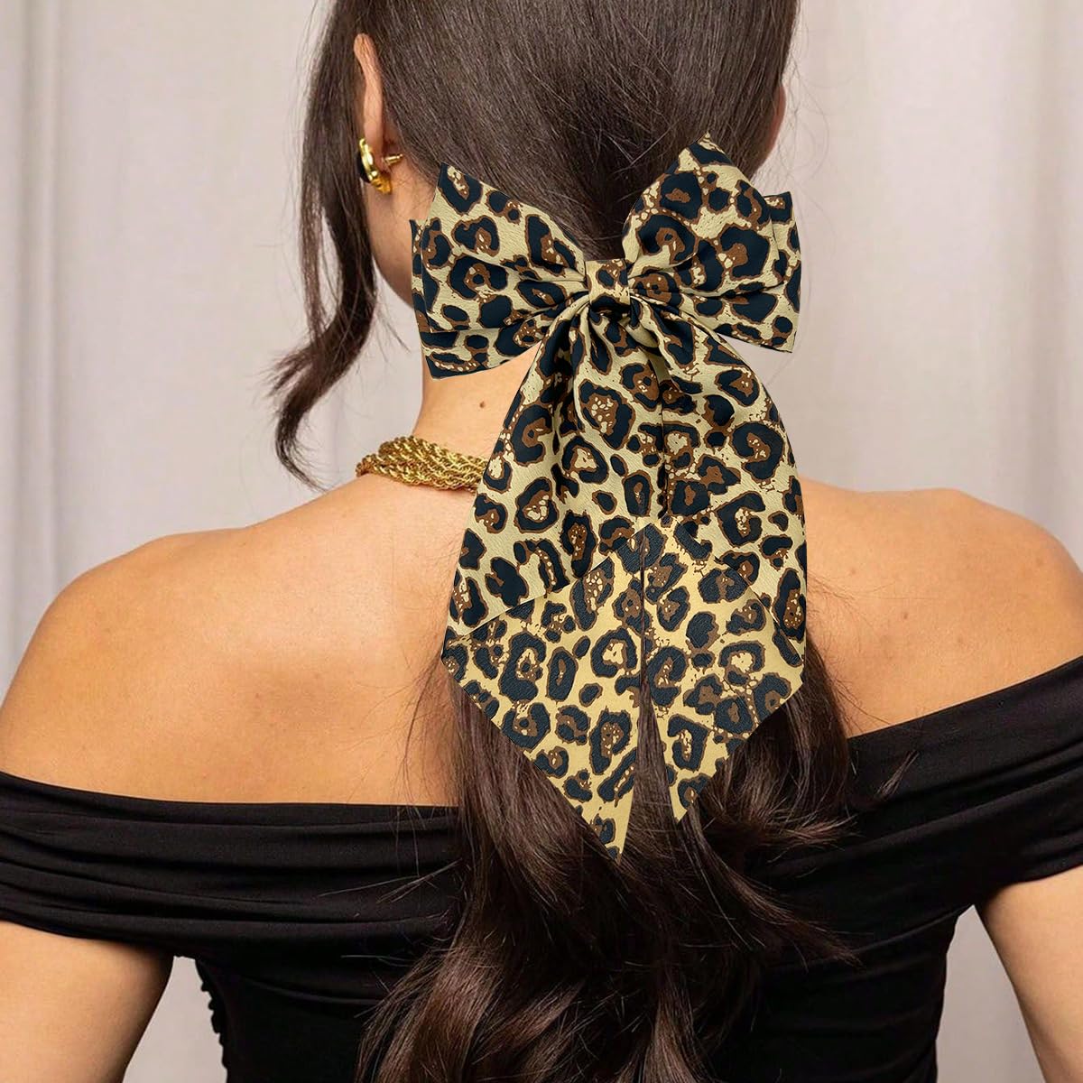 2PCS Cheetah Bow,Cheetah Accessories, Hair Bows For Women,with Long Tail Big Bow Hair Clips - Image 3