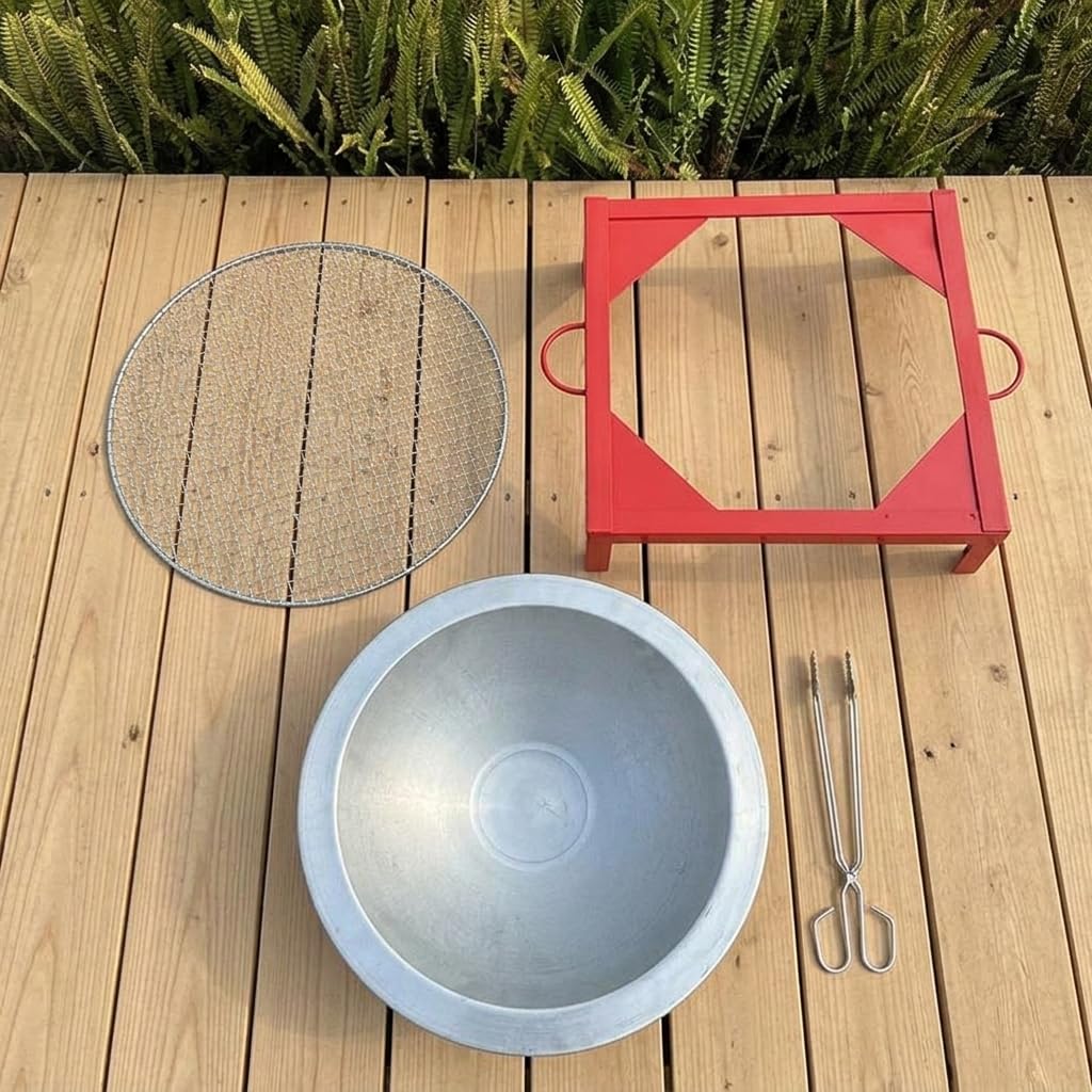 Barbecue Pieghevole Portatile per Campeggio e Picnic, Gria a Carbone per 5+ Persone, 50cm telaio rosso + 50cm vasca + griglia