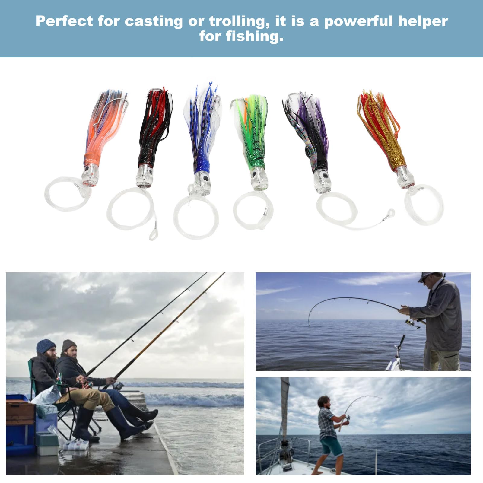 Leurre de pêche à la traîne, leurres de pêche en Eau salée de 6,3 Pouces, Jupes de Poulpe, leurre de pêche à la traîne pour Thon, Marlin, voilier, Kingfish, Bar, Saumon