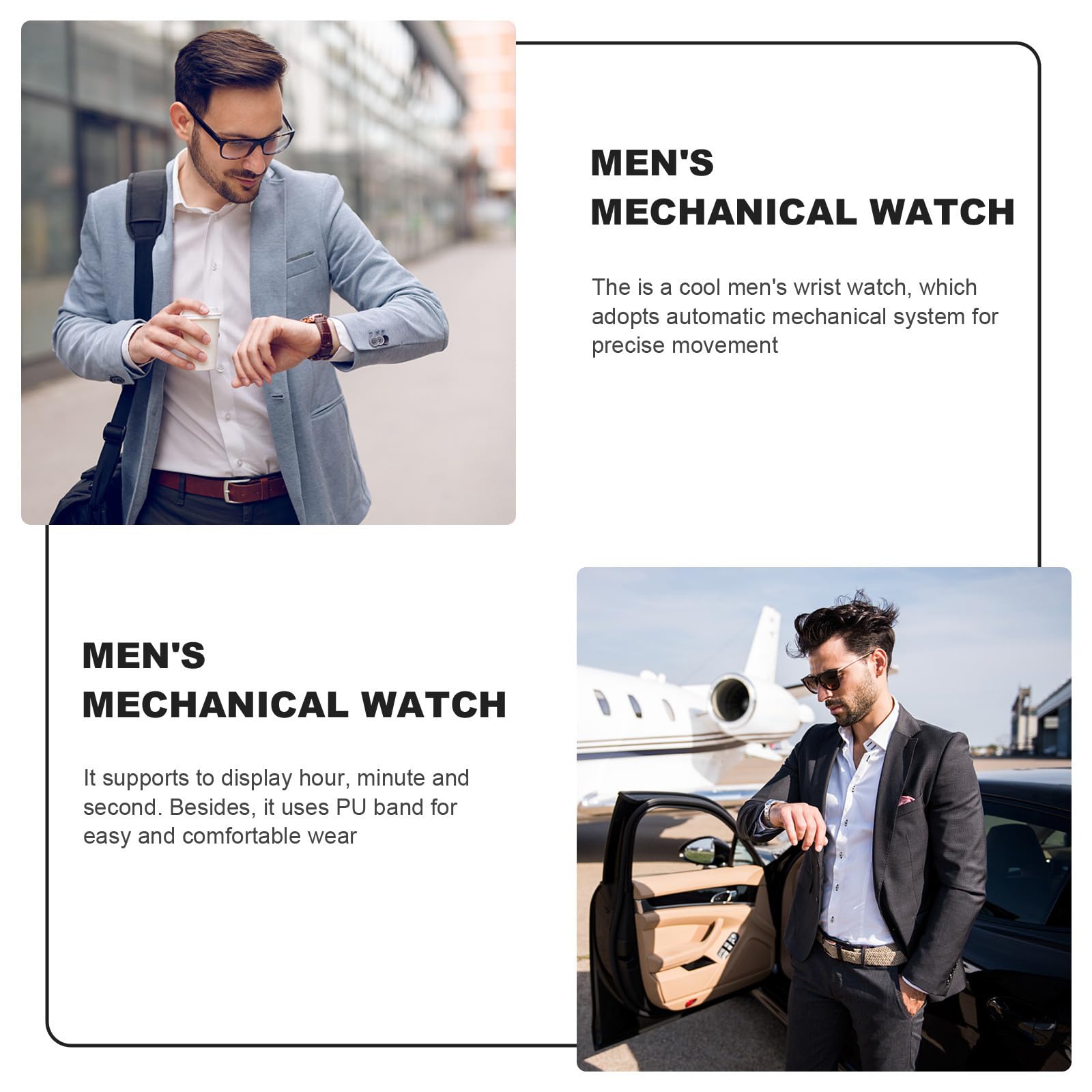 Baluue Orologio Meccanico Automatico da Uomo in Acciaio Inossidabile con Quadrante Tondo Oro e Cinturino Confortevole, per Uso Quotidiano
