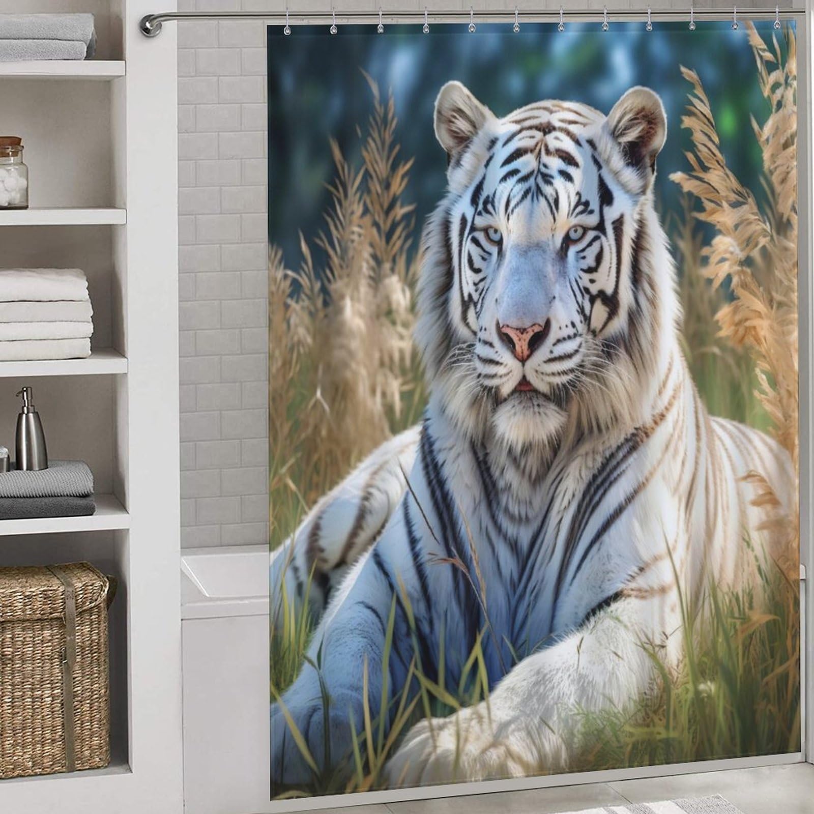 Rideau de douche tigre en polyester 168x183 cm avec 12 crochets