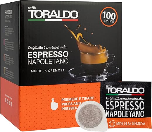 Caffè Toraldo- Cialde Ese 44mm per macchina caffe a cialda Miscela Cremosa Box da 100 Cialde da 7g macinato fresco