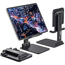 STRIFF Foldable Tablet Stand Holder – Angle & Height Adjustable Desk Holder Anti-Slip Compatible with Smartphones/iPad Mini/Game/Kindle/Tablet(4-10″) (Black)