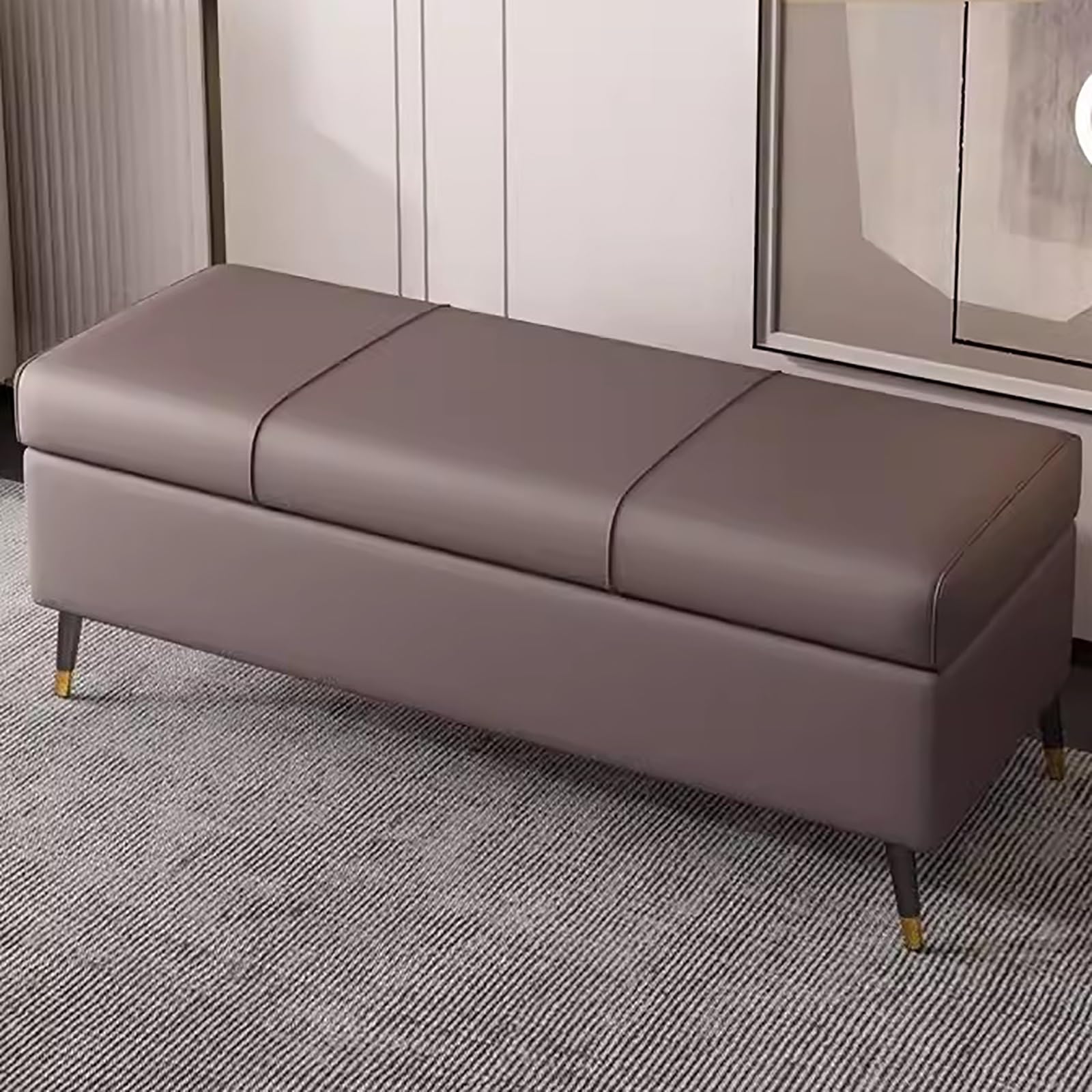 Banc d'entrée en cuir marron 110 cm : pouf de couloir Slish
