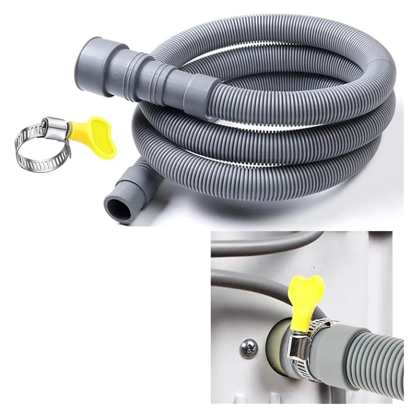 Tubo di scarico della lavatrice, Tubo di scarico grigio for lavatrice: universale, flessibile e affidabile(1.5m)
