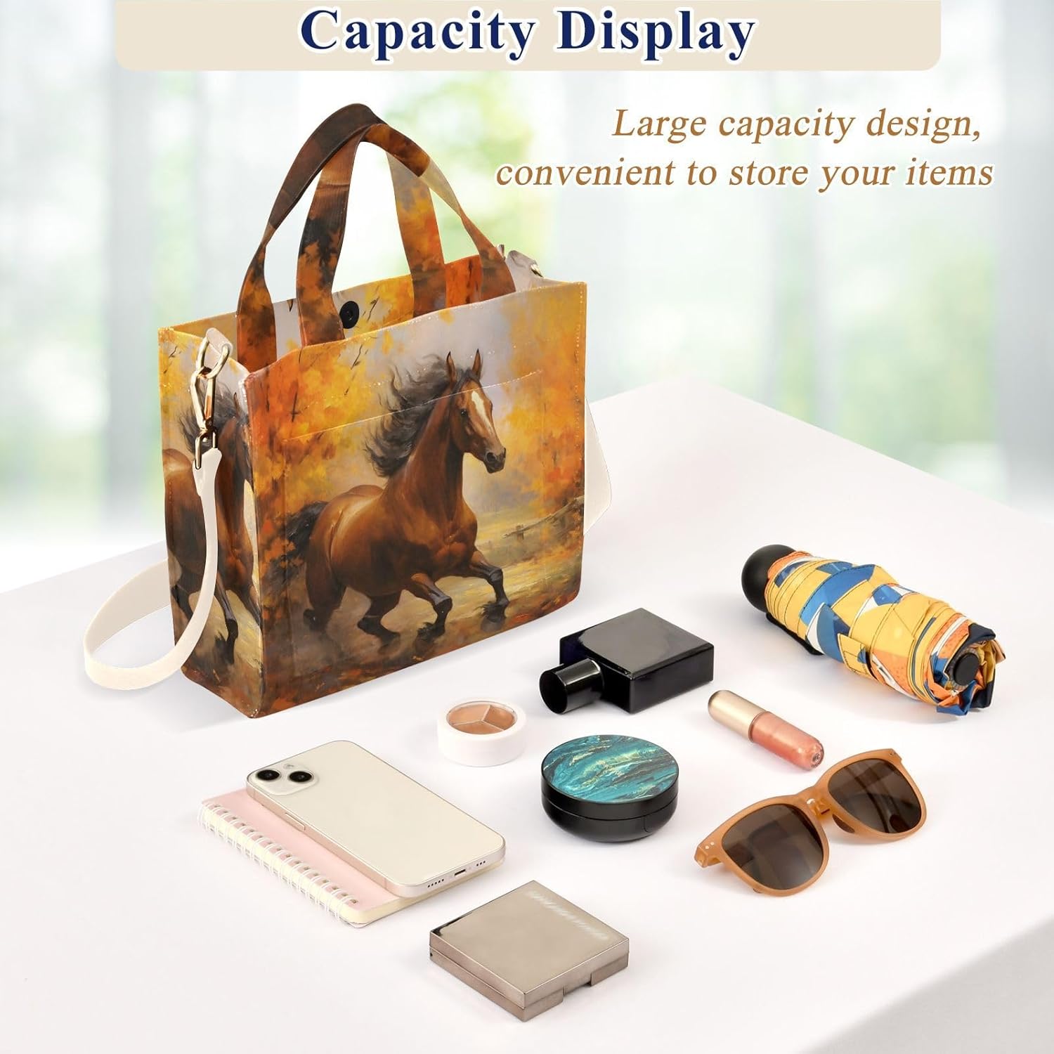 Autumn Horse Tote Bag for Women Corduroy Handbag Purse Shoulder Bag with Detachable Strap Small Size