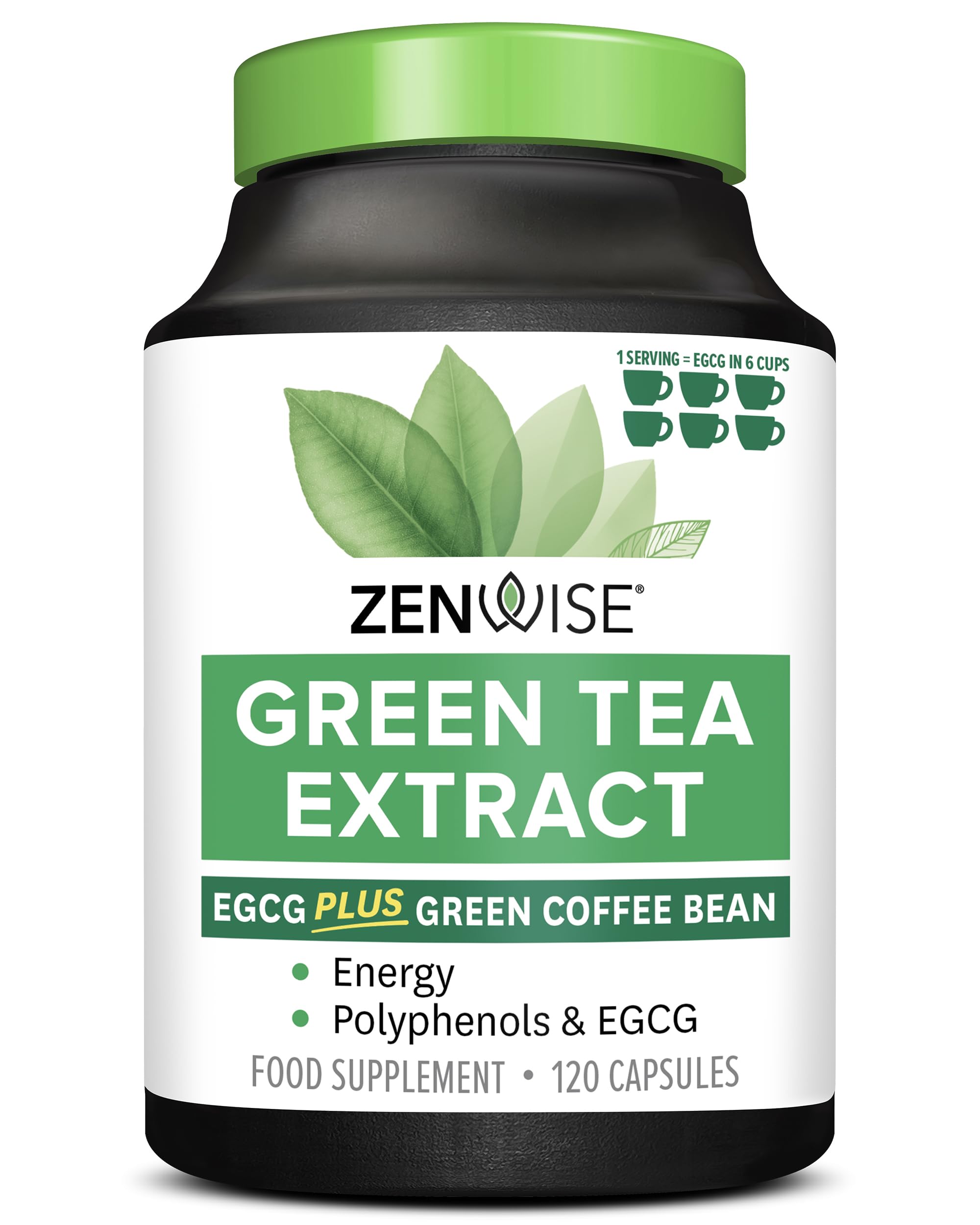Zenwise Health Green Tea Extract with EGCG & Green Coffee Bean - Antioxidant & Immune Supplement –Metabolism Support + Heart & Brain Health+Memory Boost - 120 Count