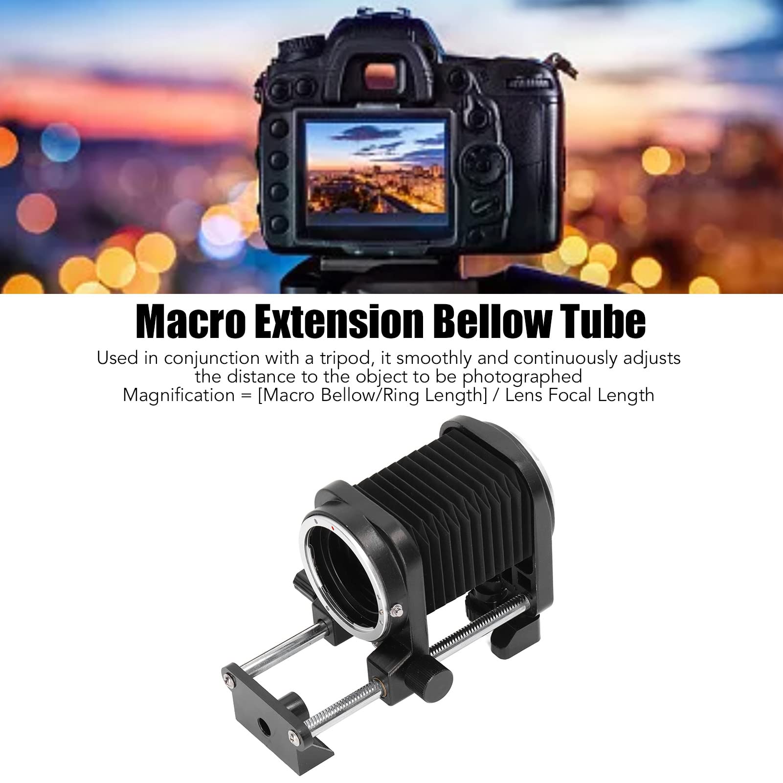 Soffietto di Estensione per Obiettivo Macro in Lega di Zinco per Fotocamere con Attacco R Treppiede Stabile Soffietto Macro da 5,7 Pollici/1,5 Pollici