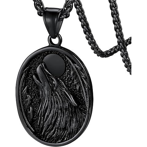 FaithHeart Norse Viking Wolf Pendant Necklace for Men/Women, Stainless Steel/18K Gold Plated Nordic Vikings Stuff Jewelry with Gift Packaging