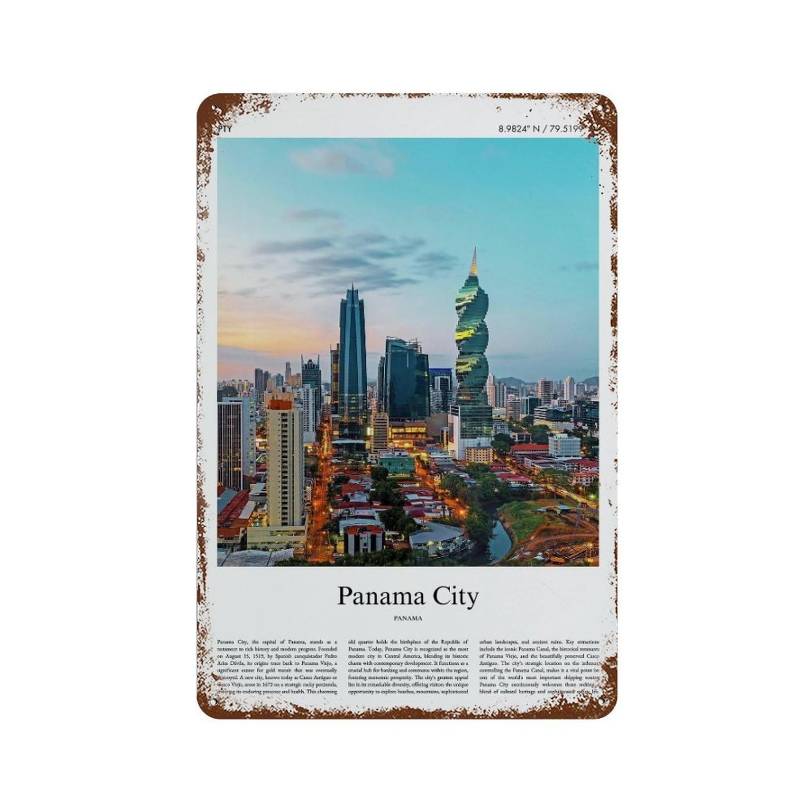 xiaoxiaoshen Panama City Panama City Scenery Wall Decor Art Metal Tin Poster Modern Home Decor Art Home Bar Shop Decorations Vintage Sign 30x20cm