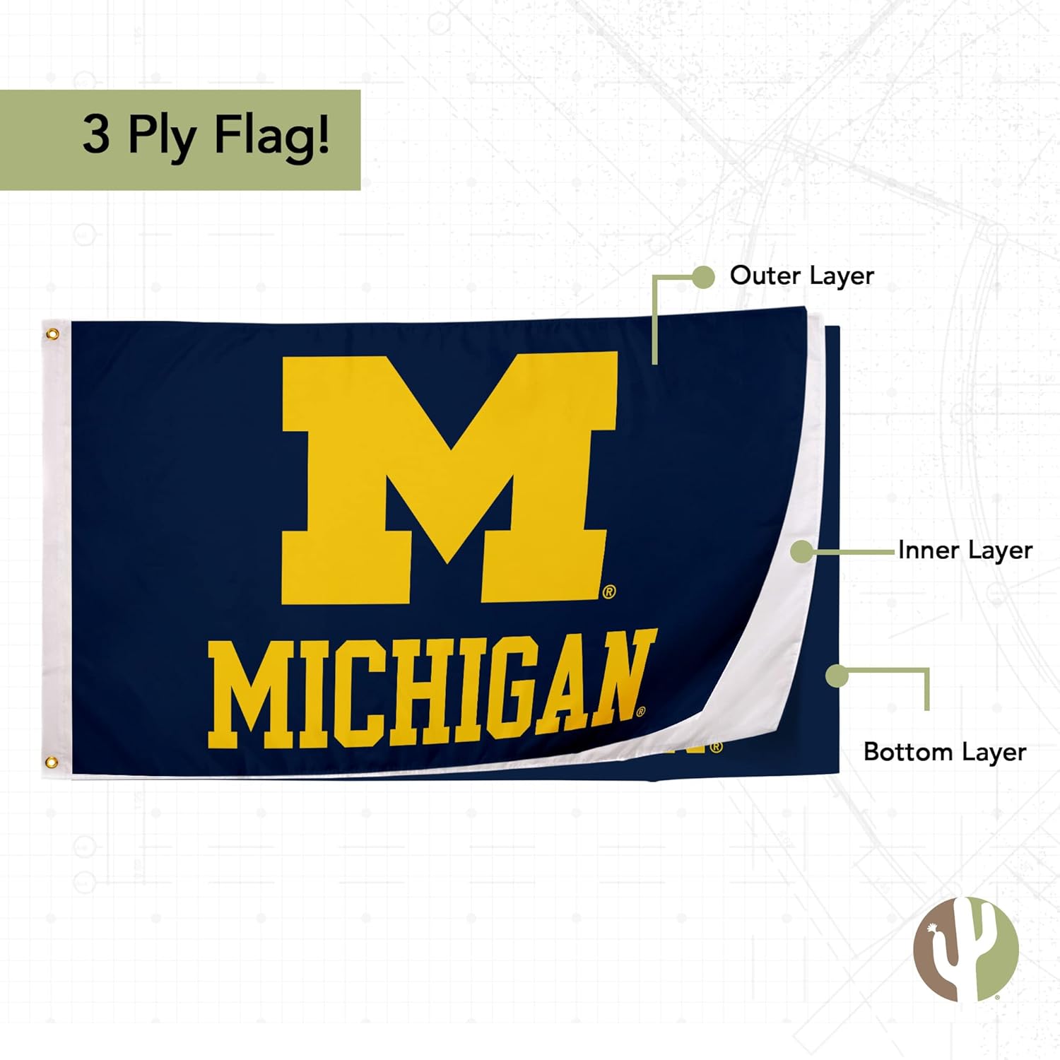 Desert Cactus University of Michigan Flag Double Sided Wolverines UM U of M Banners 100% Polyester Indoor Outdoor 3x5 feet Flags (Double Sided - Flag 3) - Image 4