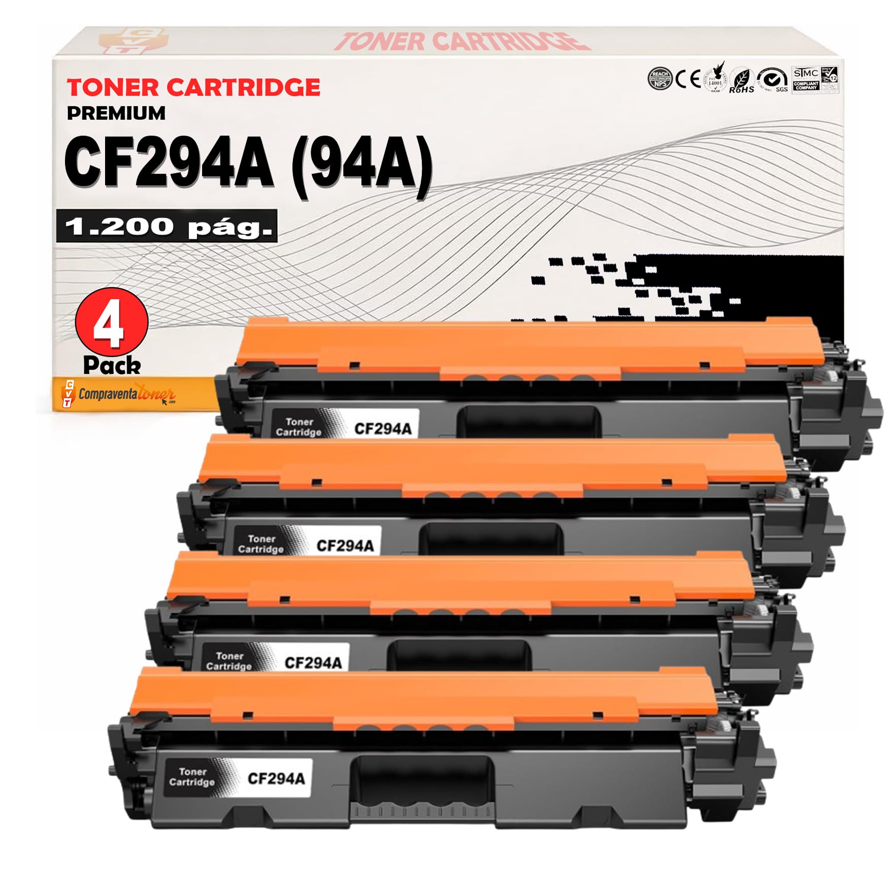 CVT - Pack 4 Toner Generico Compatible CF294A 94A para HP LaserJet Pro M118dw, M148dw, M148fw, M148fdw