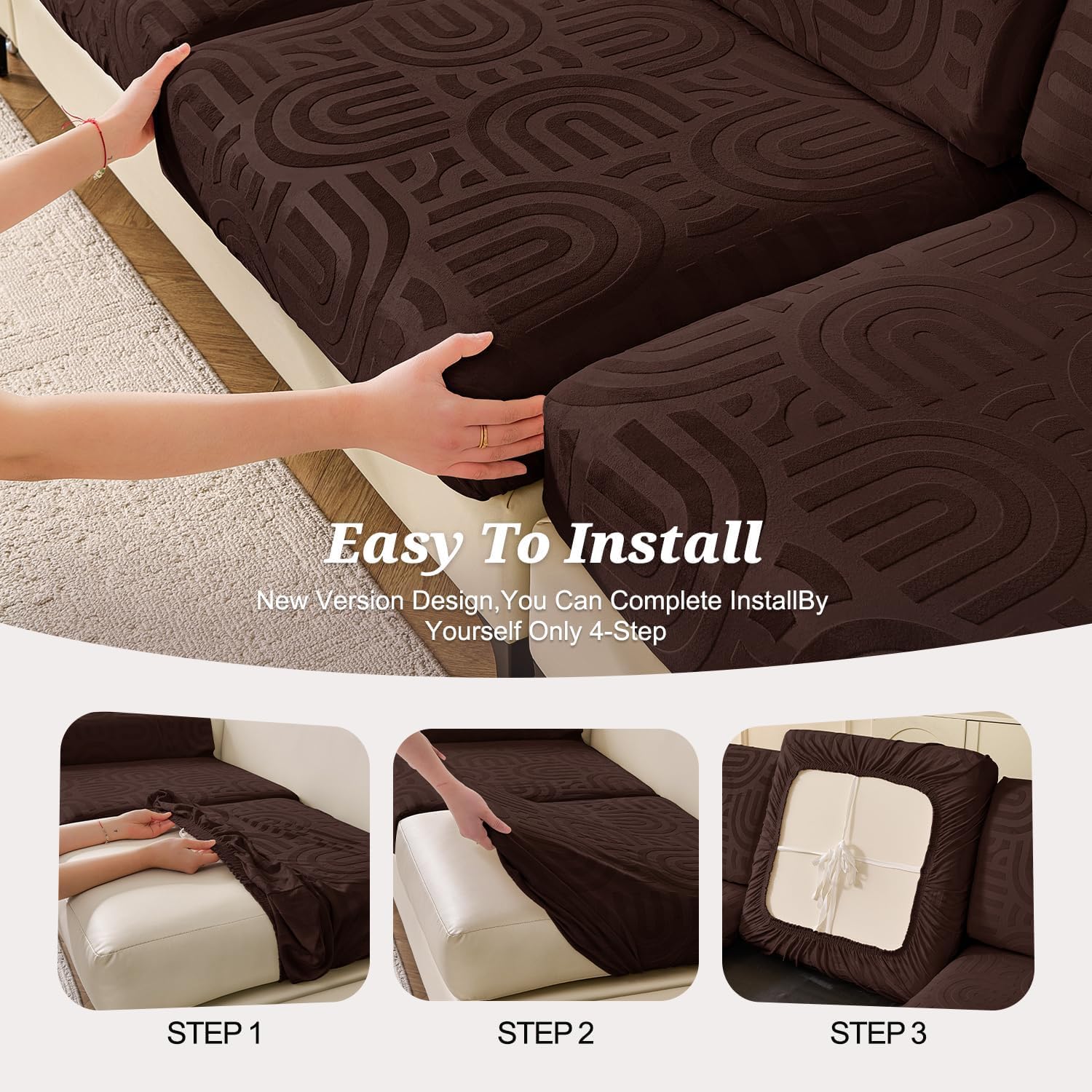 Couch Cushion Covers for Sectional Sofa Seat Cushion Cover Stretch Washable Separate Sofa Slipcovers Wear-Resistant Universal Furniture Protector (Coffee, 1 Chaise Cover)