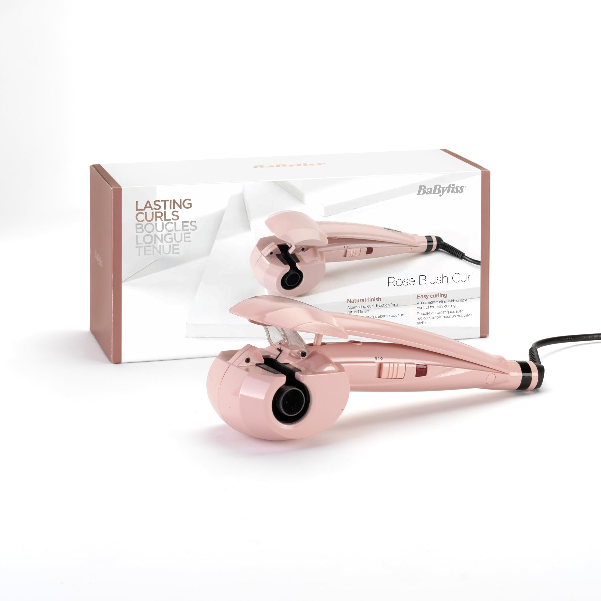 BaByliss Curl Secret Rose Blush - Rizador Automático, Peinados fáciles y rápidos, Rizos duraderos, 2 Ajustes de temperatura, Hasta 205°C, Rosa, 2664PRE