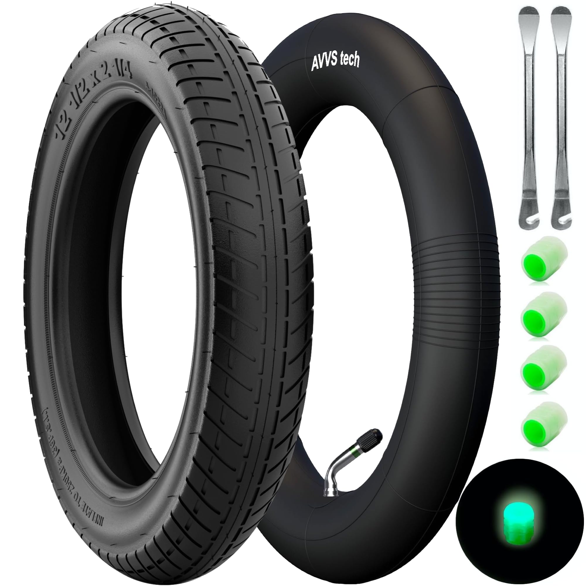 12 1/2 x 2 1/4 (57-203) Tyre with Tread A-1022 Incl. Tube with Stainless Steel Angle Valve 45° AV - Includes 2 Mounting Levers - Compatible with 12" Wheels Pushchair Pushchair Pushchair Bicycle Pedal