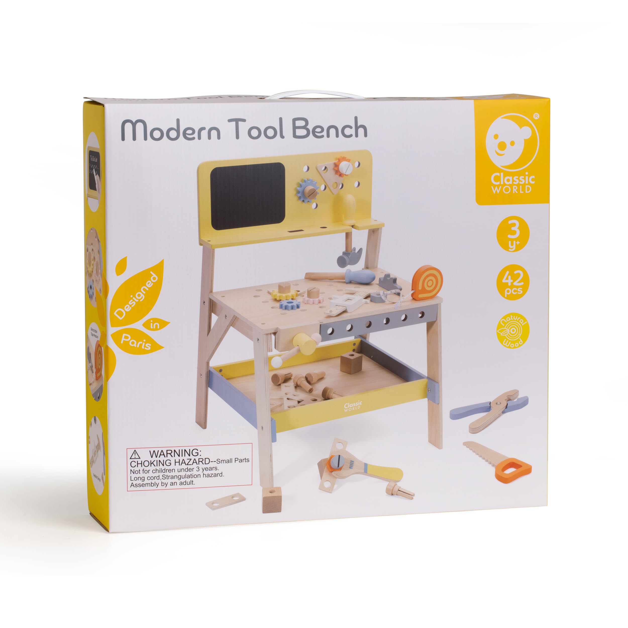 Banco degli attrezzi in legno da 54 pezzi per bambini, set da gioco moderno con strumenti e accessori, giocattolo educativo per carpenteria dai 3 anni in su, ecologico, scintilla creatività e abilità