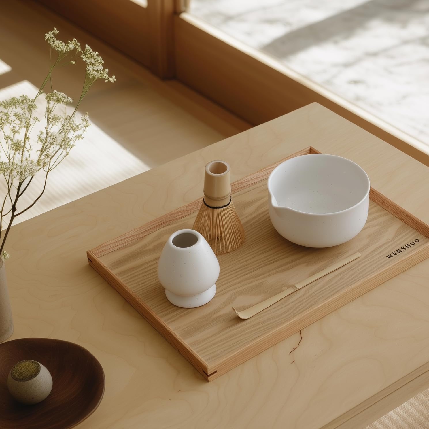 WENSHUO Matcha Kit - Premium Matcha Whisk Set with Traditional Bamboo Tools, Ideal Matcha Tea Set for Home (Matte White)