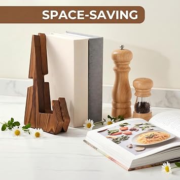 Wooden Cookbook Stand, Recipe Book Holder for Kitchen | Rustic Wooden Stand Holds Cookbooks, Tablets, recipes and photos at a comfortable viewing angle on kitchen counters.