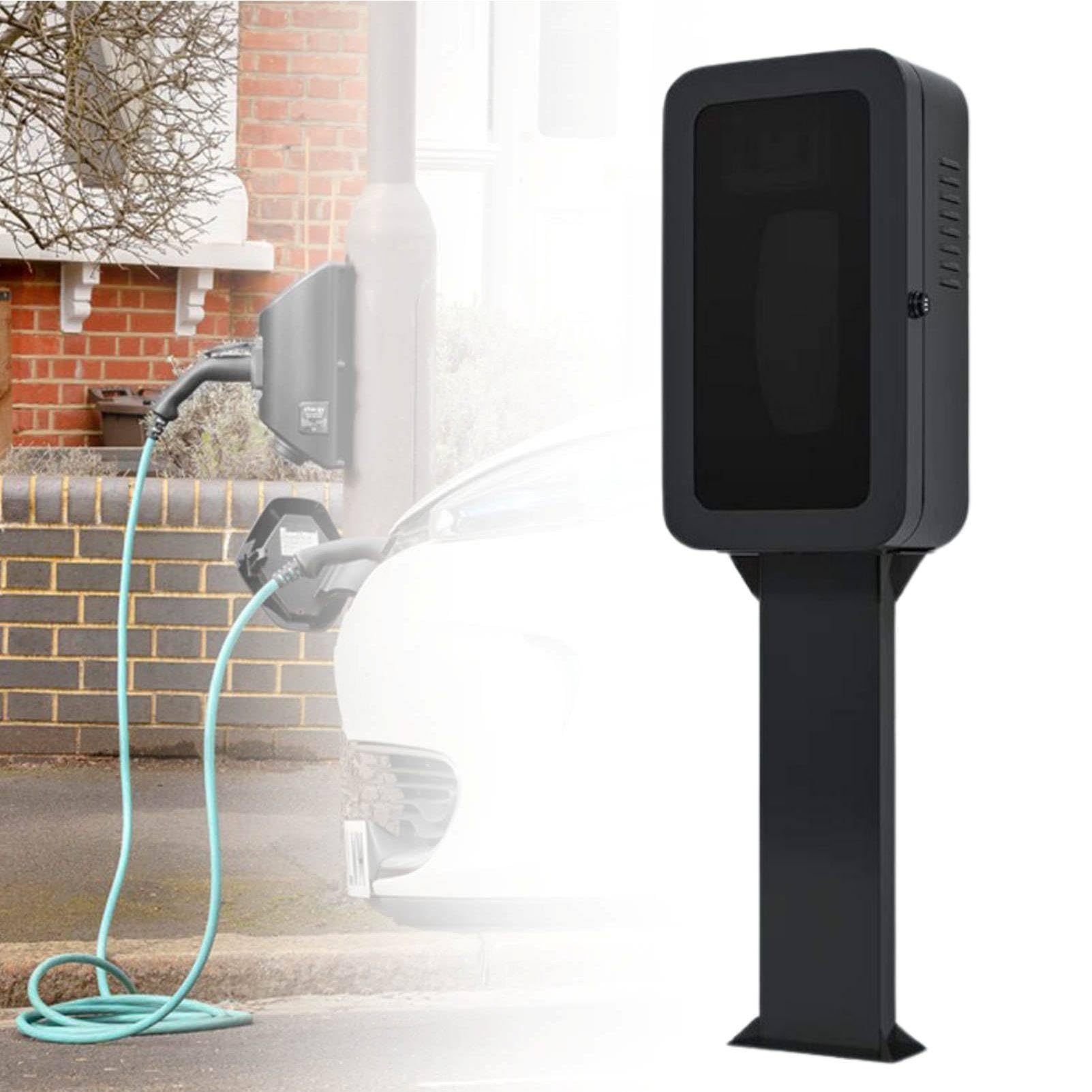 MhWrughts Weatherproof EV Charger Storage Box with Lock, Wall Mounted Tesla Charger Enclosure Featuring Visible Window and Cable Holder for Home Charging Stations Black-FingerprintA