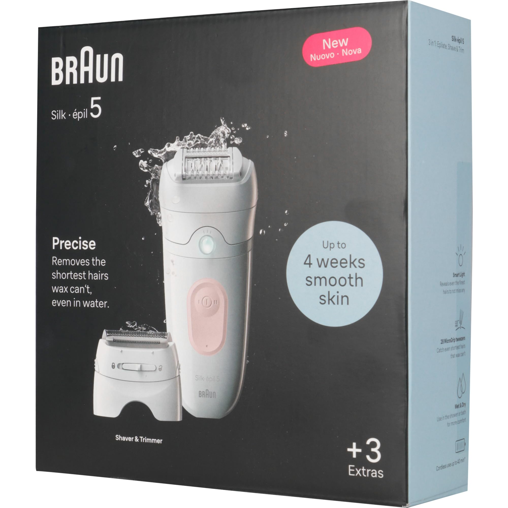 Braun Silk-épil 5 Epilierer wasserdicht mit Rasierkopf Trimmer 5-030 Weiß Rosa