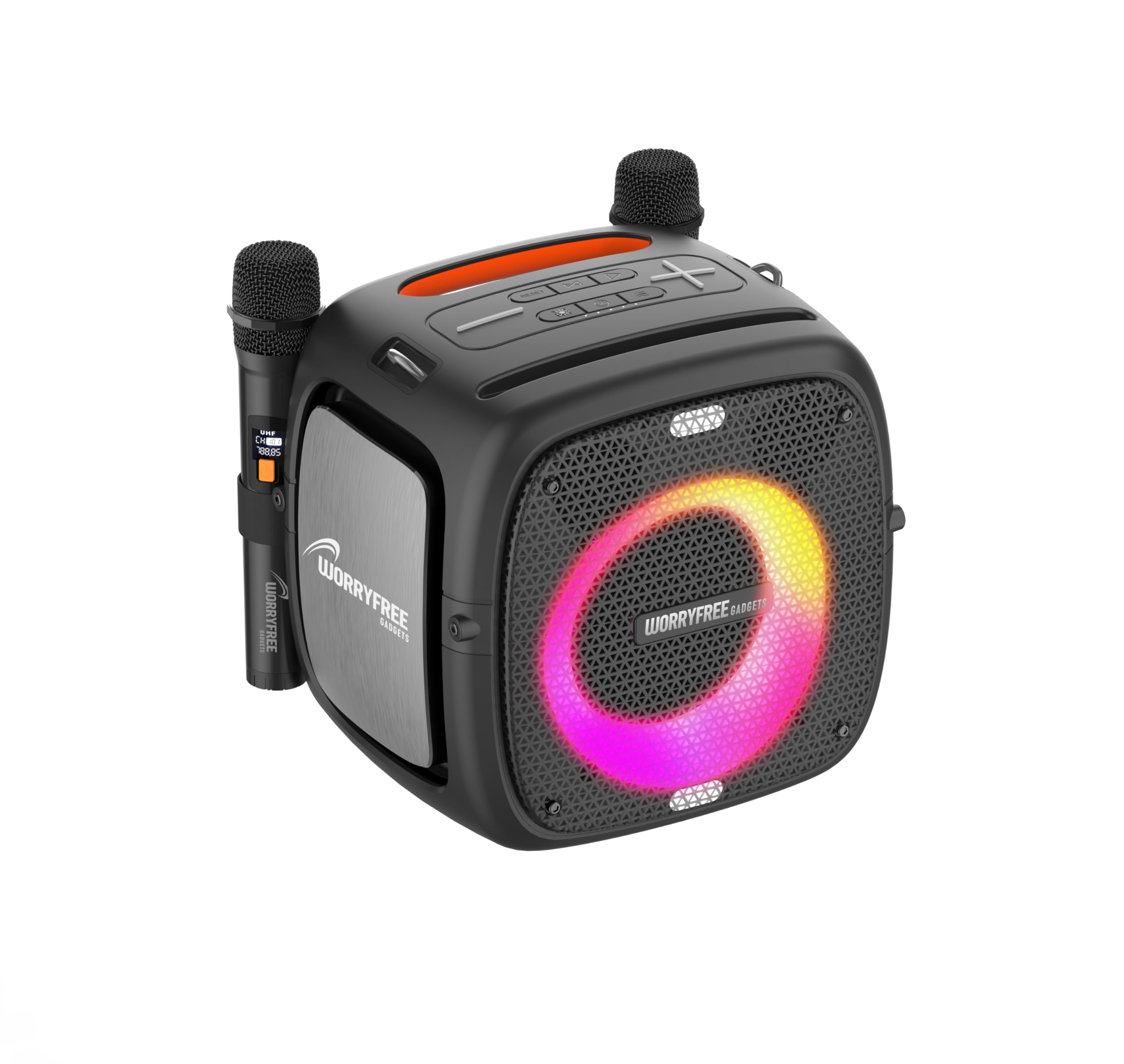 80W Tragbarer Bluetooth-Lautsprecher mit Zwei Mikrofonen mit Lautstärkeregler & Stativ 10-12Hrs Spielzeit LED-Lichter, TWS/TF-Karte Kabelloser Lautsprecher zum Singen von Karaoke, Partys im Freien und