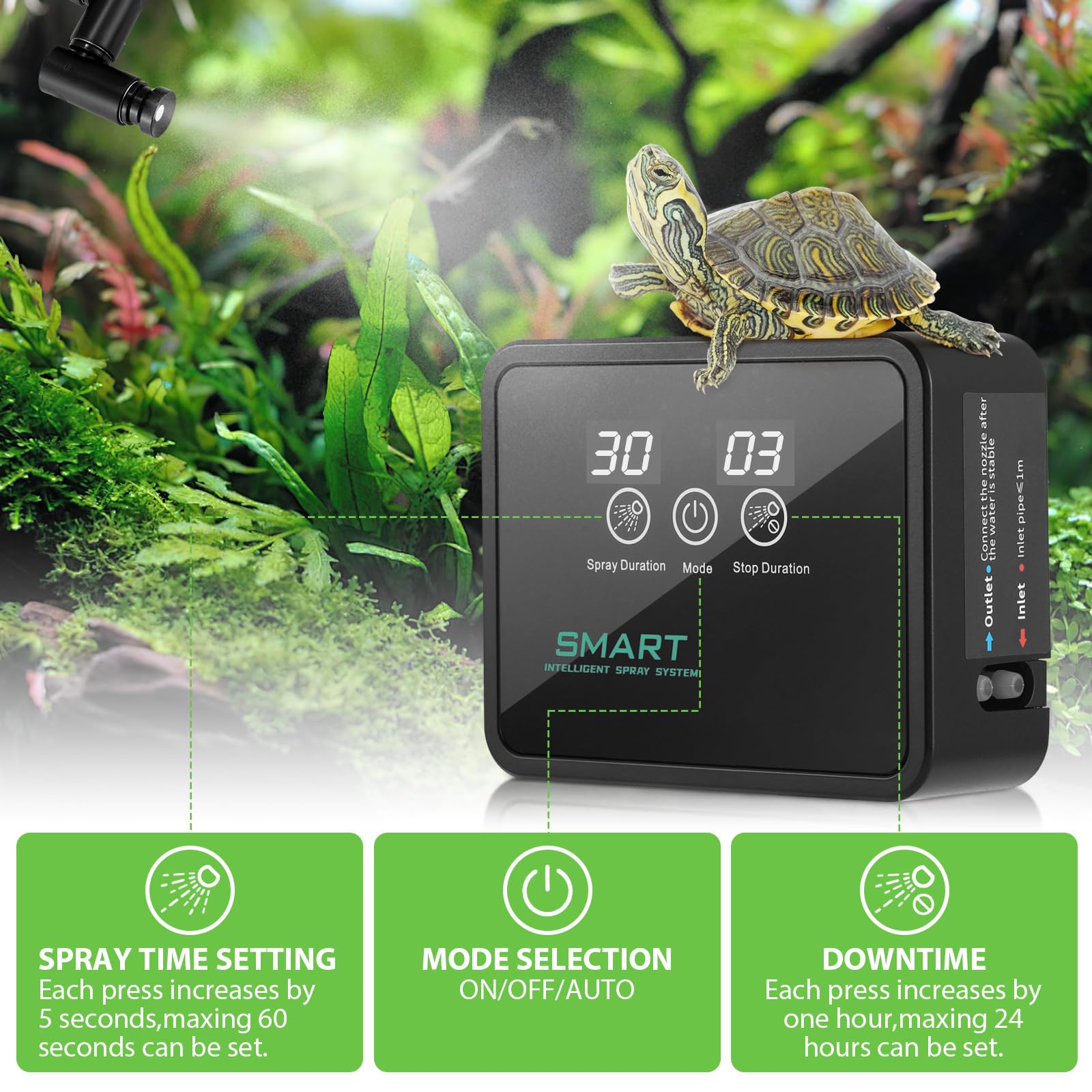 Sistema de Riego de Terrario, Humidificador de Reptiles con Temporizador y Cabezal Ajustable de 360° Humidificador Inteligente para Reptiles Nebulizador Automático para Camaleones