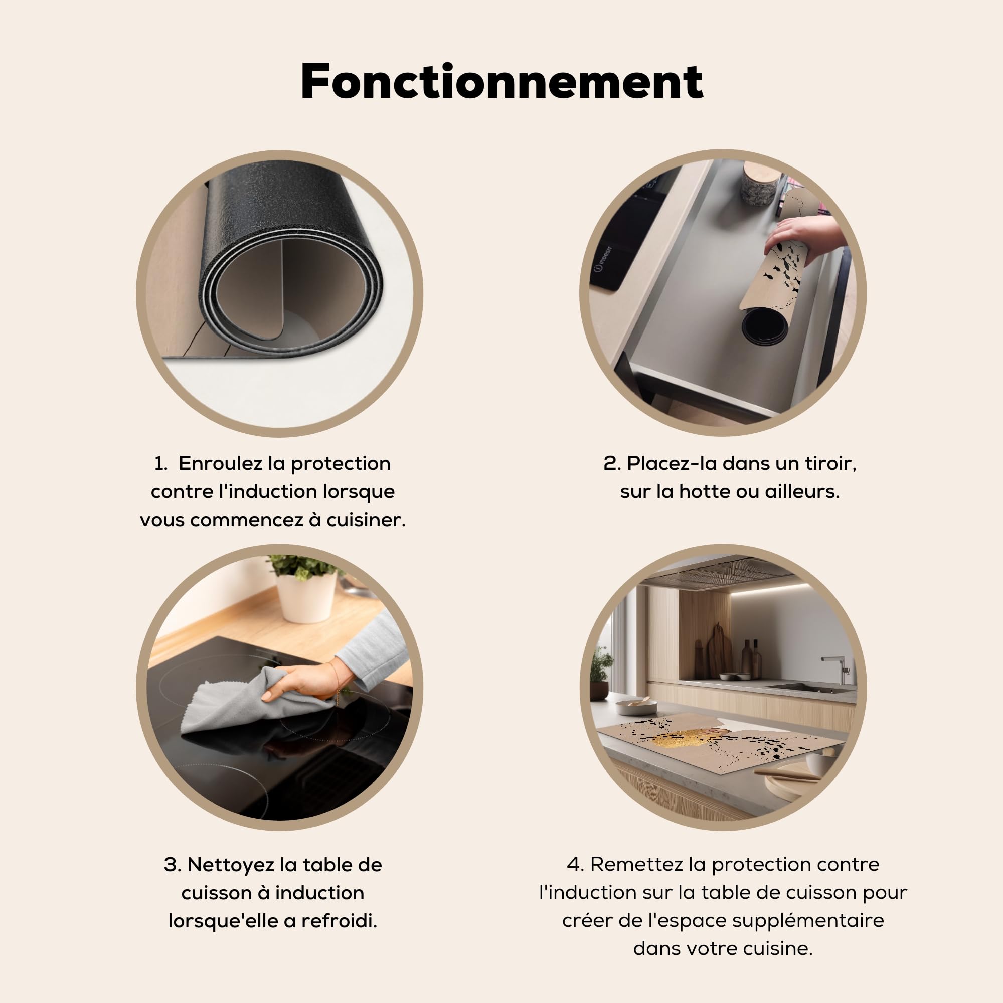 "KitchenYeah© Protezione Piano Induzione 91x52 cm Cucina Copri Fornelli Proteggi di Cottura Antiscivolo Tappetino Donna - Oro"