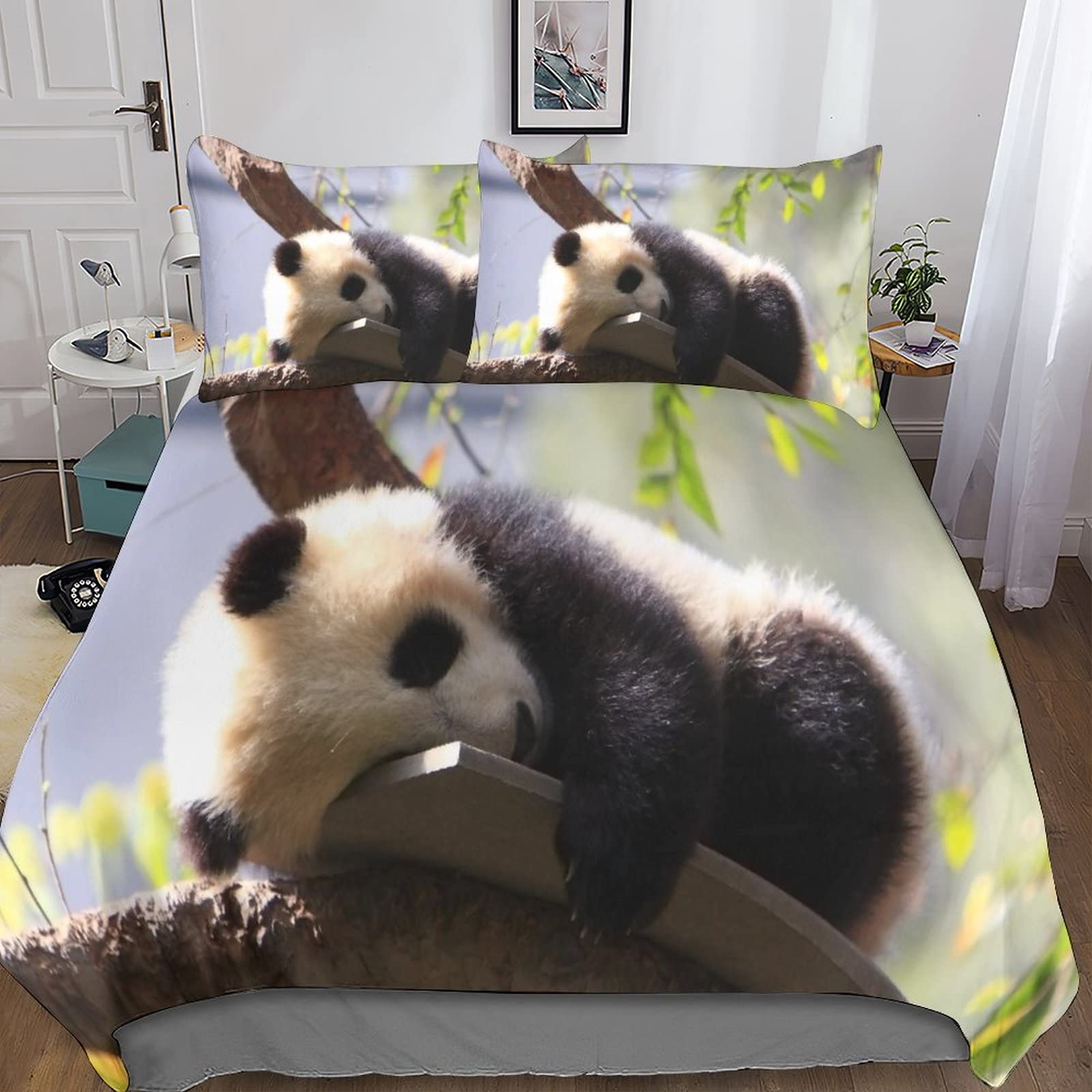 Housse de couette Panda 3D 220x240 cm par BIVEE avec ses taies d'oreiller pour lit King