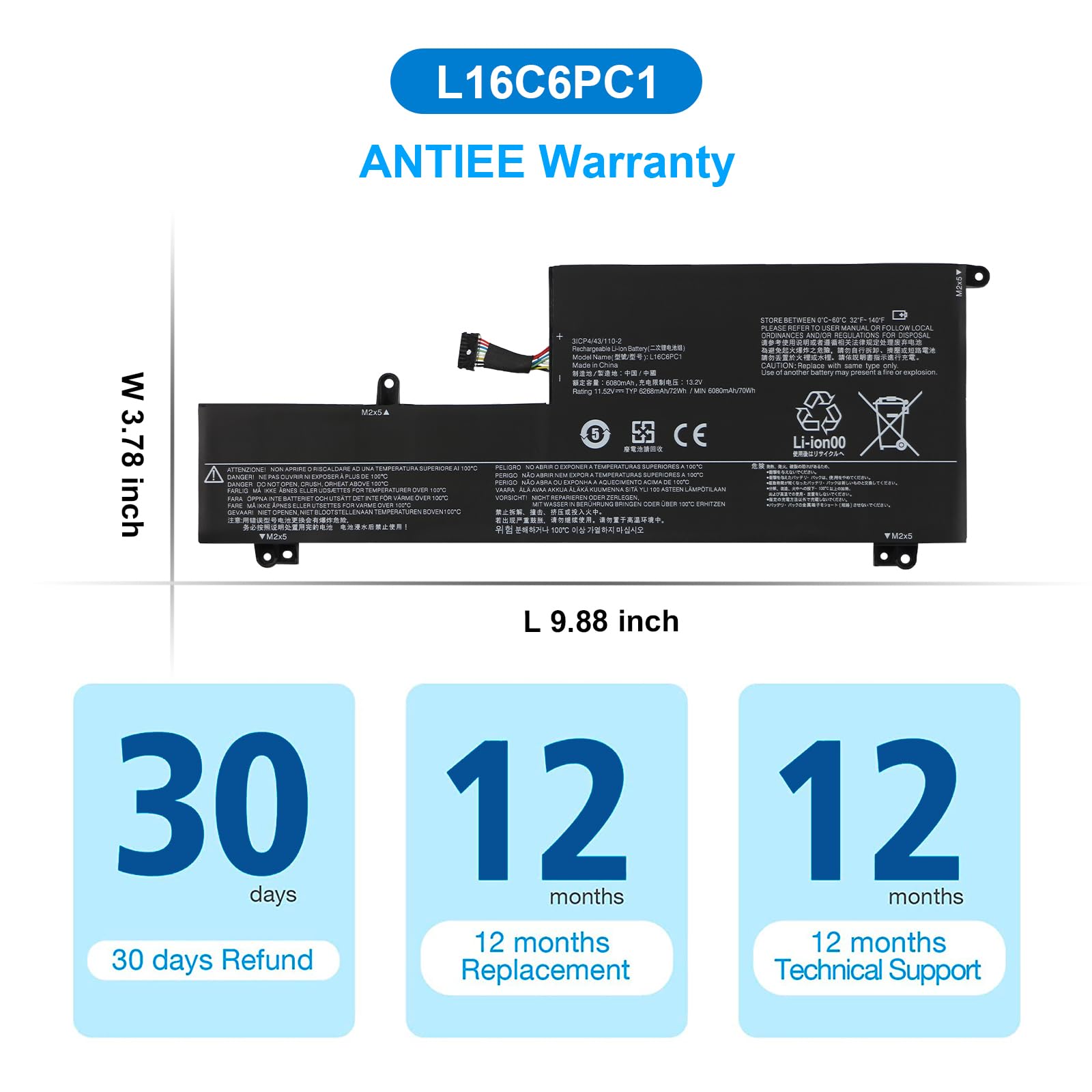 ANTIEE L16L6PC1 Laptop Batteria Compatibile con Yoga 720-15IKB 720-15IKB-80X7 720-15IKB-80X7005CGE 720-15IKB-80X70058GE Series Notebook L16M6PC1 L16C6PC1 5B10M537437444 5 5B1 0M53743 5B10M53744