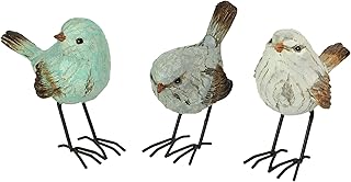 Set of 3 Rustic Weathered Finish Resin and Metal Songbird Figurines