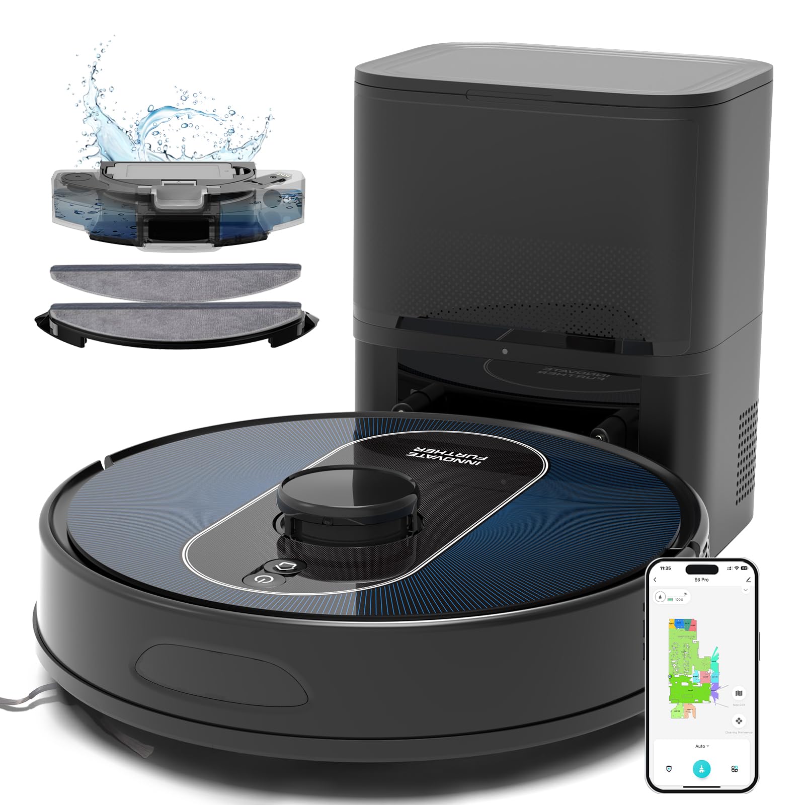 Robot Vacuum and Mop Combo, 6000Pa Robotic Vacuum with Mapping, Self-Emptying Station for 90 Days Hands-Free, LiDAR Navigation, Wi-Fi/App/Alexa Voice Control, for Carpets & Hard Floors