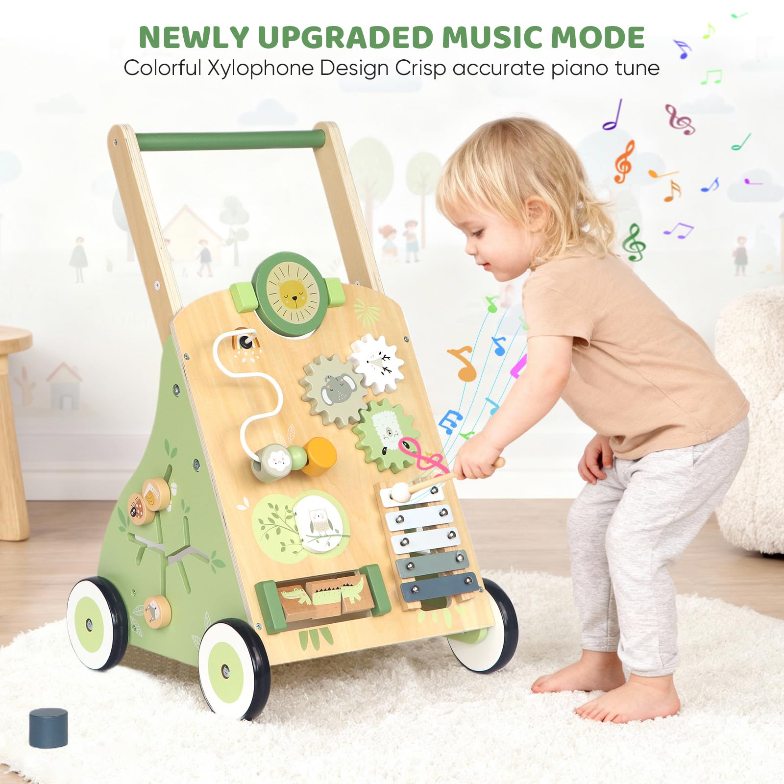 Lauflernwagen Baby Mit 9 In 1 Lauflernhilfe | Aus Holz,Mit Activity,Mit Montessori Spielzeug Multifunktion,Baby Walker Für Babys Ab 12 Monaten