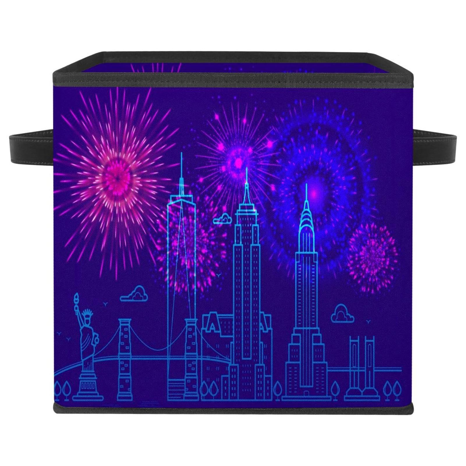 Boîte de rangement pliable cube en tissu à poignées motif New York