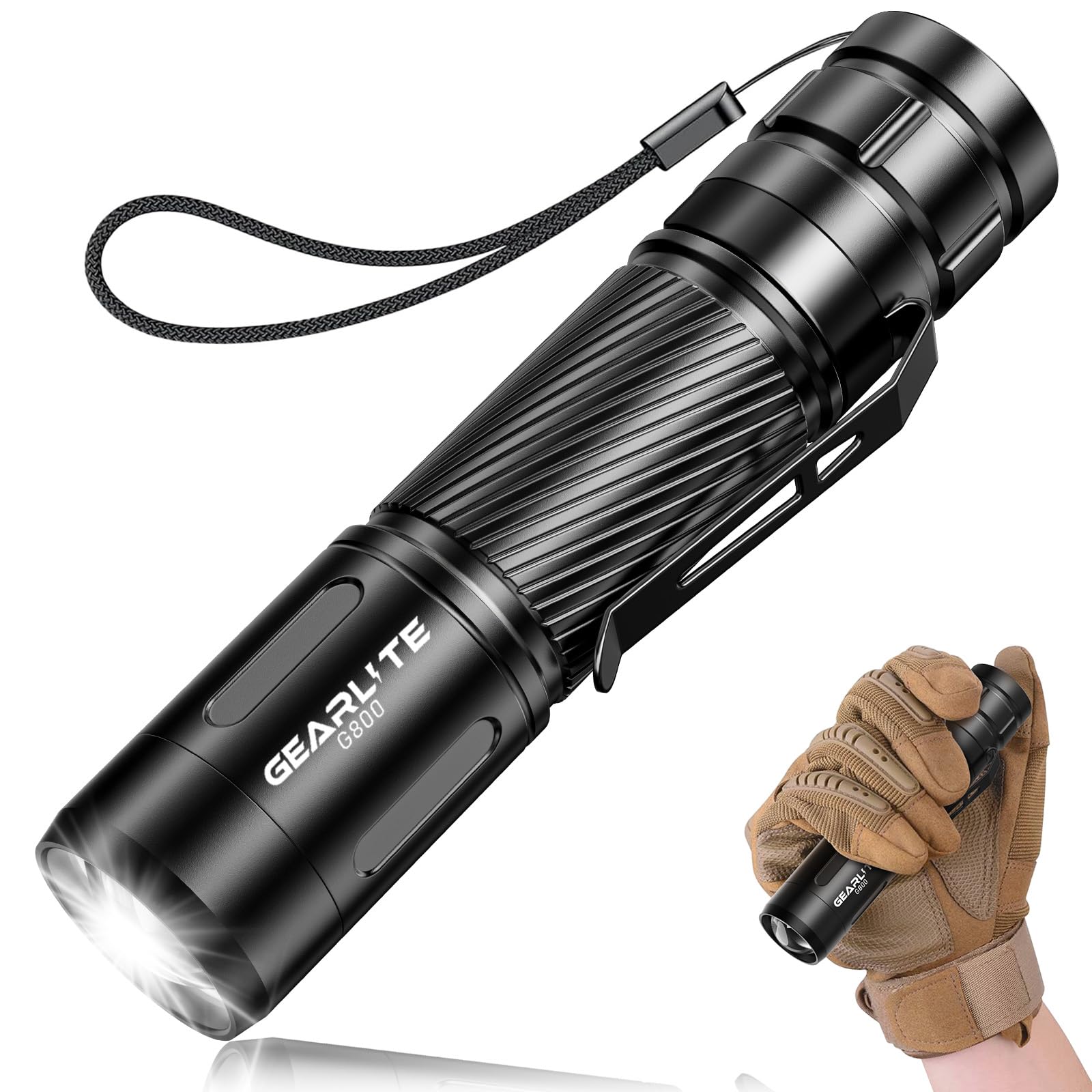 GEARLITE Taschenlampe LED Aufladbar, Superhelle Zoombare 2000 Lum Mini Torch mit 3 Lichtmodi & Langer Betriebsdauer, IP65 Wasserdichte Taktische Handlampe für Camping Wandern Angeln Outdoor, Notfäll