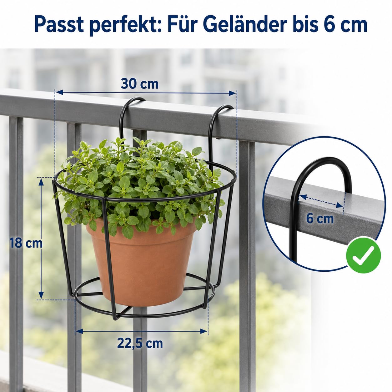 HEMOTON 2 Stücke Blumentopf Halterung Metall Blumentopfhalter Geländer Pflanzgefäße Balkongeländer Pflanzkörbe Regal Hängende Blumenregal Blumenkasten für Garten Balkon Terrasse Zaun 30cm